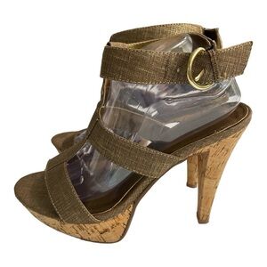 Chinese laundry denim and gold strapped cork heels size 10M